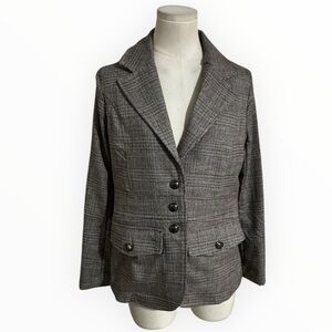 JOIE Plaid Blazer Jacket Gray Black Buttons Pockets Preppy Work Business S